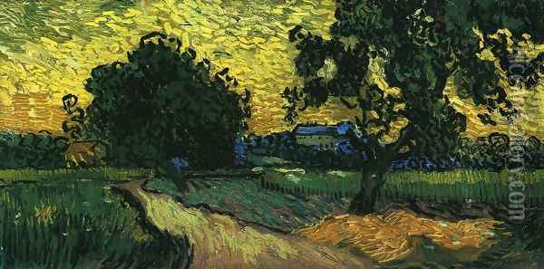 Field with Trees, the Chateau of Auvers Oil Painting - Vincent Van Gogh