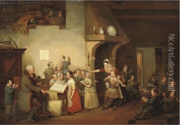 The Chaotic Classroom Oil Painting - Henri de Braekeleer