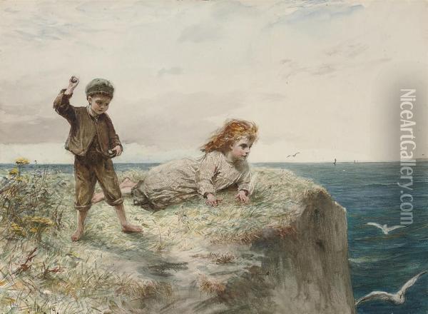 On The Cliffs Oil Painting - Otto Theodore Leyde