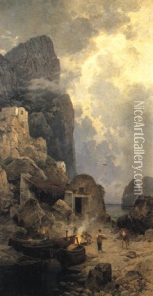 Pescatori Sulla Spiaggia Di Capri Oil Painting - Hermann David Salomon Corrodi
