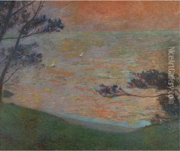 Coucher De Soleil Au Bord De La Mer Oil Painting - Henri Martin
