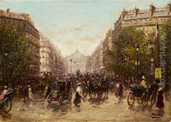 Paris. Automobile, Kutschen Und Zahlreiche Personen Auf Der Avenue De L