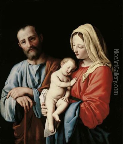 The Holy Family Oil Painting - Giovanni Battista Salvi (Il Sassoferrato)