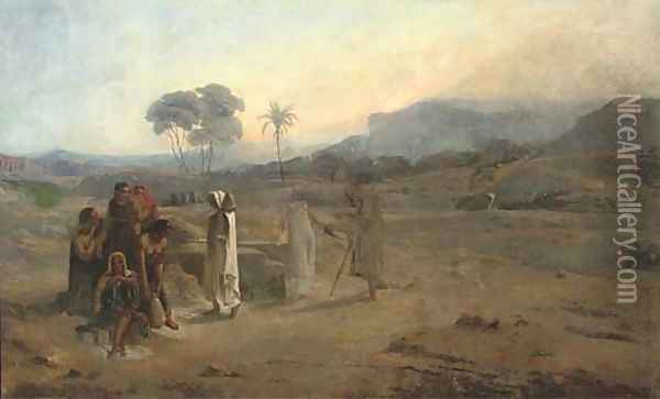 Figures in a desert landscape, thought to be North Africa Oil Painting - Leopold Carl Muller
