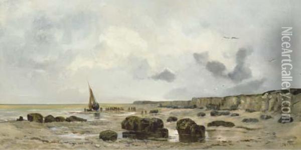 Le Retour Des Pecheurs Sur Une Plage, Normandie Oil Painting - Hippolyte Camille Delpy