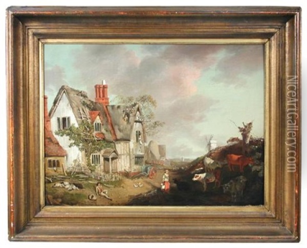 A Farmhouse And Yard Oil Painting - John Inigo Richards