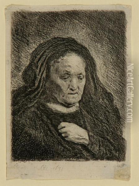 The Artist's Mother With Her Hand On Her Chest Oil Painting - Rembrandt Van Rijn