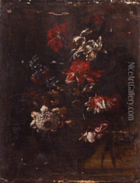 A Still Life With Flowers In A Brass Urn Oil Painting - Andrea Belvedere