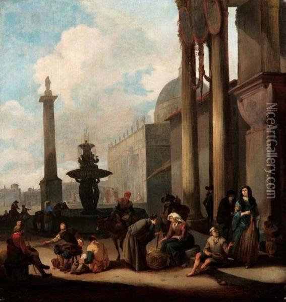 Scena Di Genere A Roma Oil Painting - Johannes Lingelbach