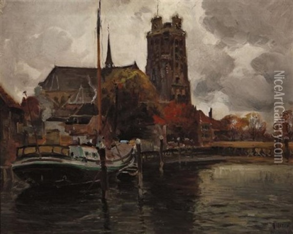 "groot Kirk", Dortrecht, Holland Oil Painting - Mathias Joseph Alten