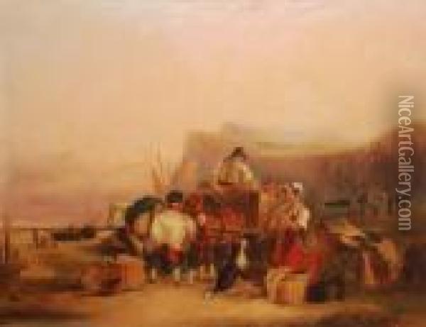 Fisherfolk On A Beach Oil Painting - Snr William Shayer