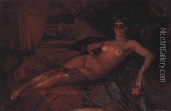 Masked Nude Oil Painting - Federico Beltran Masses