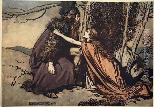 Father Father Tell me what ails thee With dismay thou art filling thy child, illustration from The Rhinegold and the Valkyrie, 1910 Oil Painting - Arthur Rackham