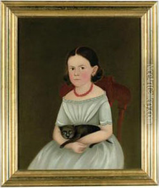 A Little Girl With Her Black Cat Oil Painting - William Kennedy