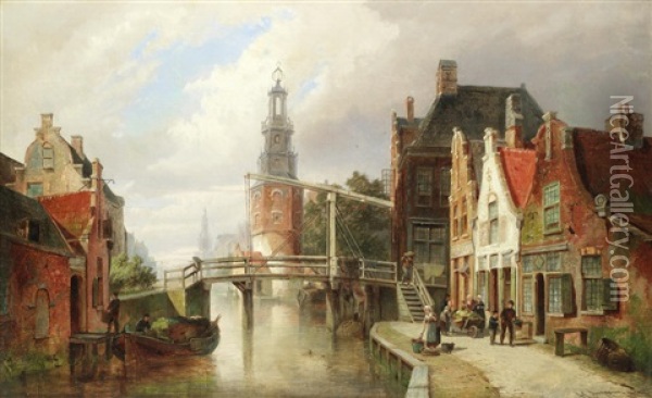 A Merchant Canal Scene Oil Painting - Pieter Cornelis Dommershuijzen