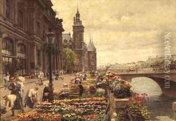 The Parisian Flower Market Oil Painting - Marie-Francois-Firmin Girard