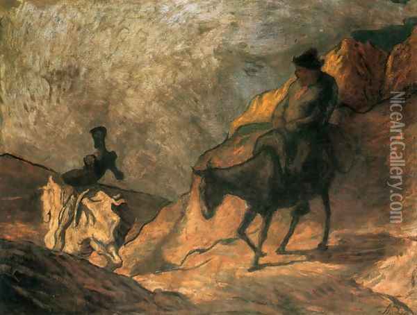 Don Quixote and Sancho Panza 3 Oil Painting - Honore Daumier