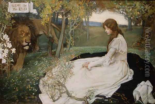 Una and the Lion Oil Painting - Septimus Edwin Scott