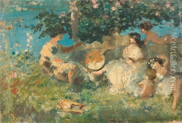 Frauengruppe Auf Der Wiese Oil Painting - Francesco Paolo Michetti