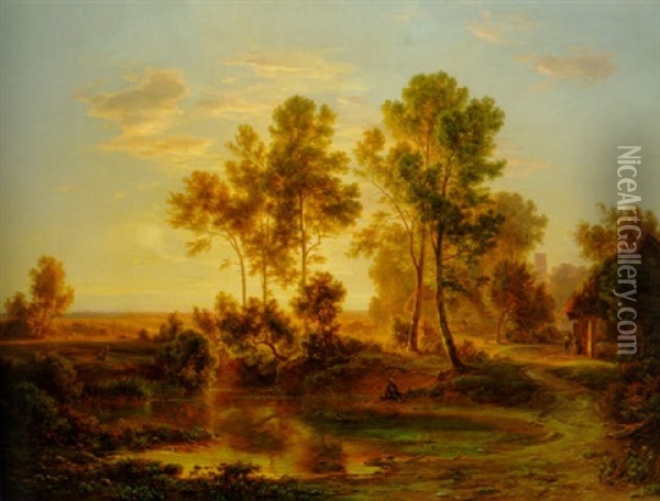 A Landscape At Dusk Oil Painting - Christian Ernst Bernhard Morgenstern