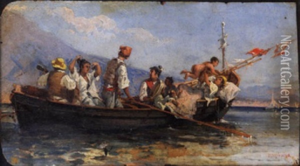 Figure In Barca Oil Painting - Eduardo Dalbono