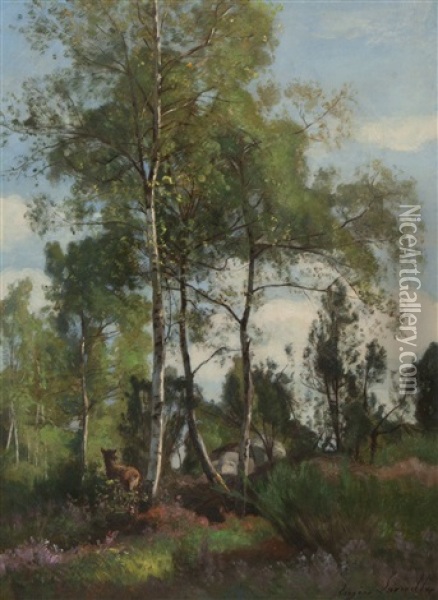 Biche Au Rocher Besnard, Fontainebleau Oil Painting - Eugene Antoine Samuel Lavieille