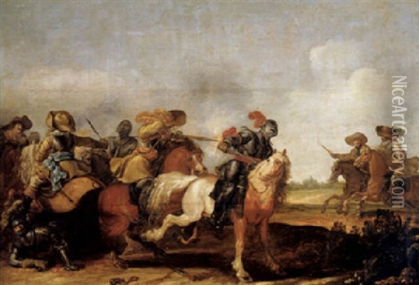 A Cavalry Skirmish Oil Painting - Jan de Martszen the Younger