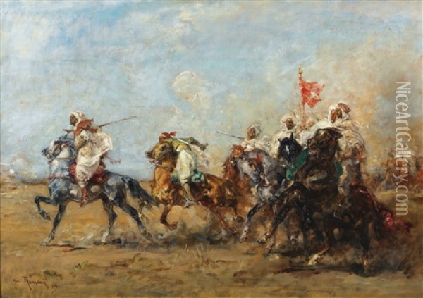 La Fantasia Des Nemenchas, Algerie Oil Painting - Henri Emilien Rousseau