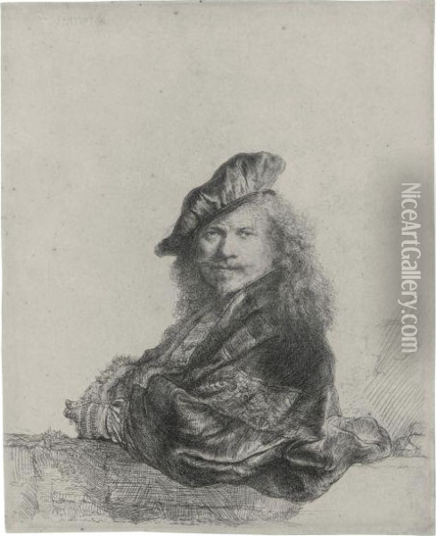 Self Portrait Leaning On A Stone Sill Oil Painting - Rembrandt Van Rijn