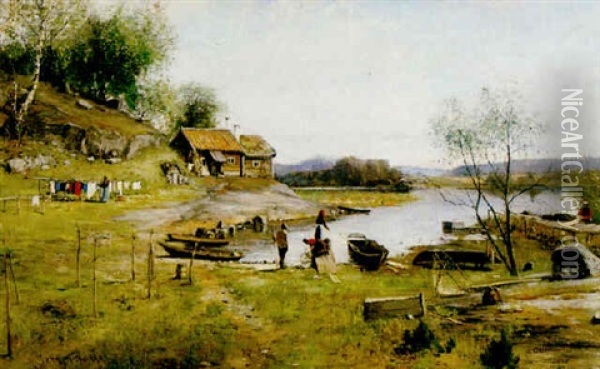 Varbyk Vid Skargardsvik Oil Painting - Olof Hermelin