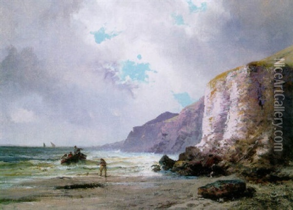 Fishermen On The Normandy Coast Oil Painting - Alfred Godchaux
