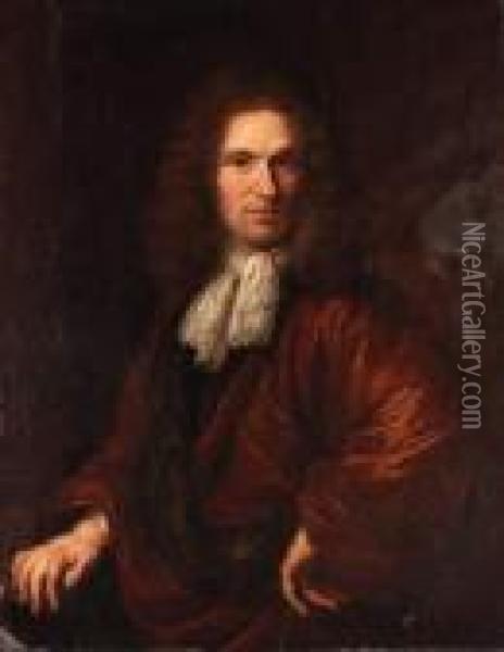Portrait Of A Gentleman, Half-length, In A Brown Coat Oil Painting - Dirck Maas