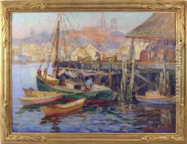 Harbor Scene Oil Painting - Bertha Menzler Peyton