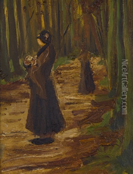 Two Women In A Wood Oil Painting - Vincent Van Gogh