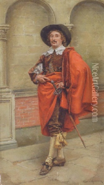 A Dashing Cavalier Oil Painting - Jean Charles Meissonier