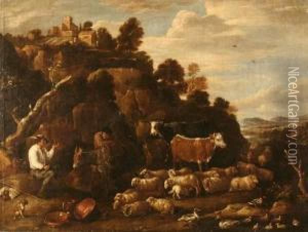 Herdsmen In A Mountainous Landscape Oil Painting - David The Younger Teniers