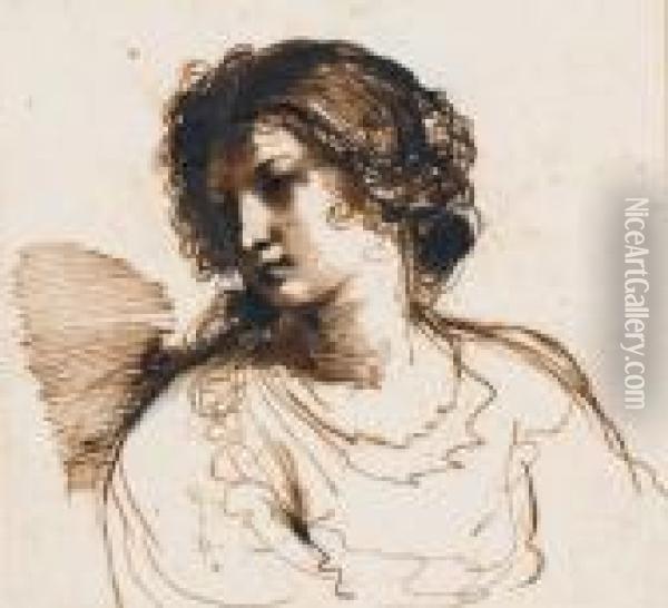 Jeune Femme En Buste Regardant Vers La Gauche Oil Painting - Guercino