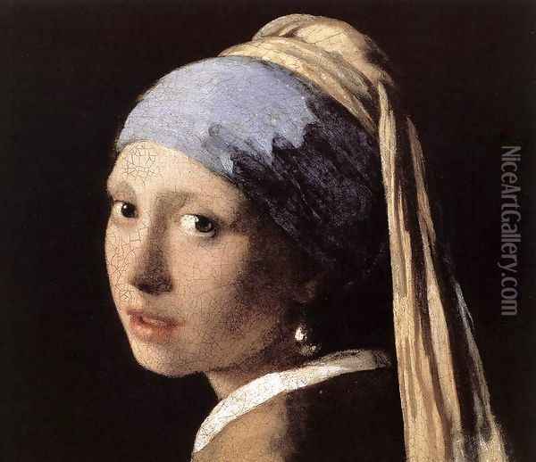 Girl with a Pearl Earring (detail-1) c. 1665 Oil Painting - Jan Vermeer Van Delft