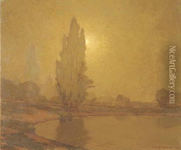 Sunset Over Lake Merritt, Oakland Oil Painting - Granville Redmond