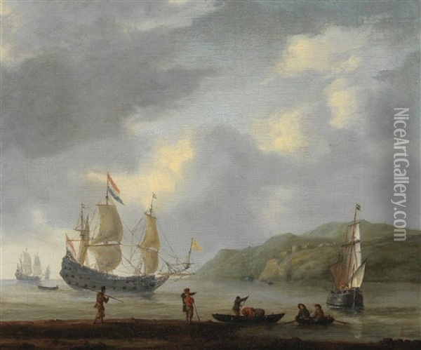 Ships Off A Fortified Coast Oil Painting -  Zeeman