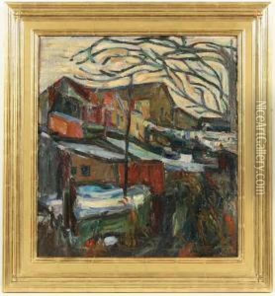 Winter, Backyard Oil Painting - Abraham Manievich