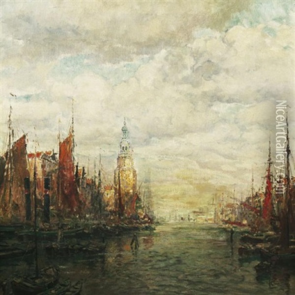 Gracht In Amsterdam Oil Painting - Otto Hammel