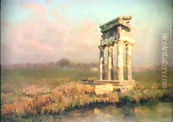 Neapolitanische Landschaft Mit Tempelruine Oil Painting - Consalvo Carelli