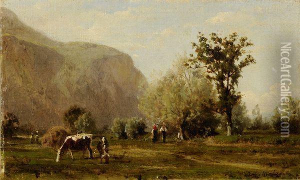 Paysage Anime Aux Vaches Oil Painting - Karl Girardet