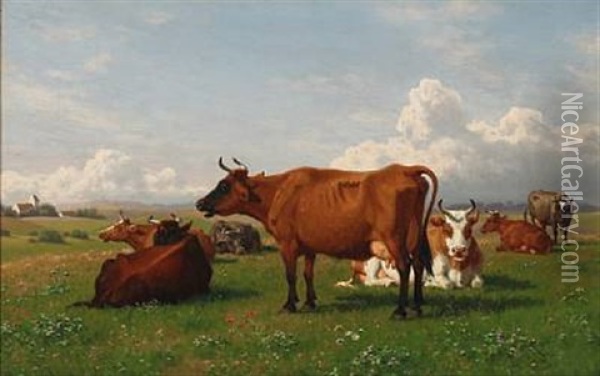 Grazing Cattle Oil Painting - Carl Henrik Bogh