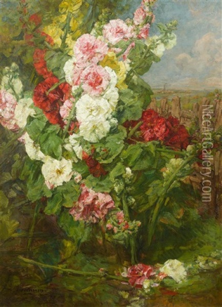 Roses Tremieres Oil Painting - Georges Jeannin
