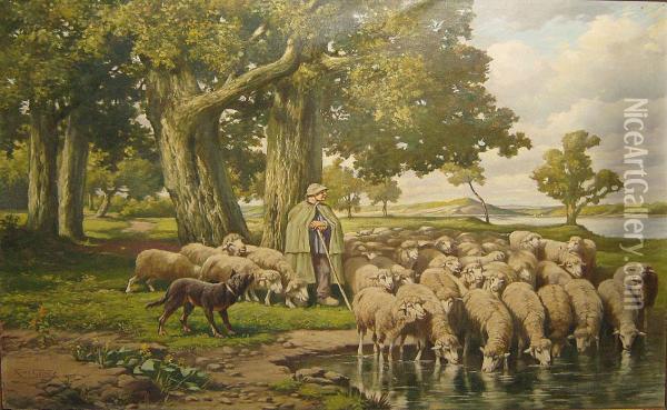 'schaapherder' Oil Painting - Franz Geerts