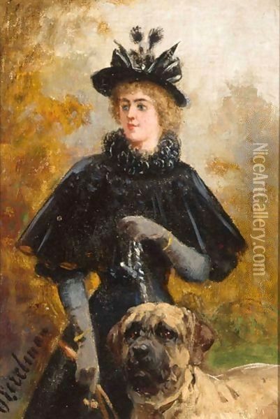 A Lady With A Dog Oil Painting - Otto Eerelman
