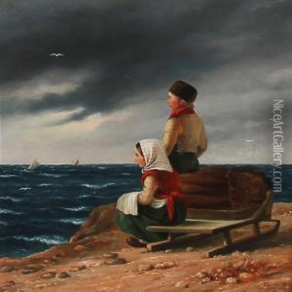 Two Children Overlooking The Sea Oil Painting - Christian Martin Tegner