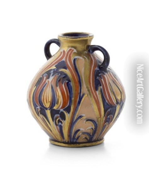 Alhambra Pattern Twin Handled Vase Oil Painting - William Moorcroft